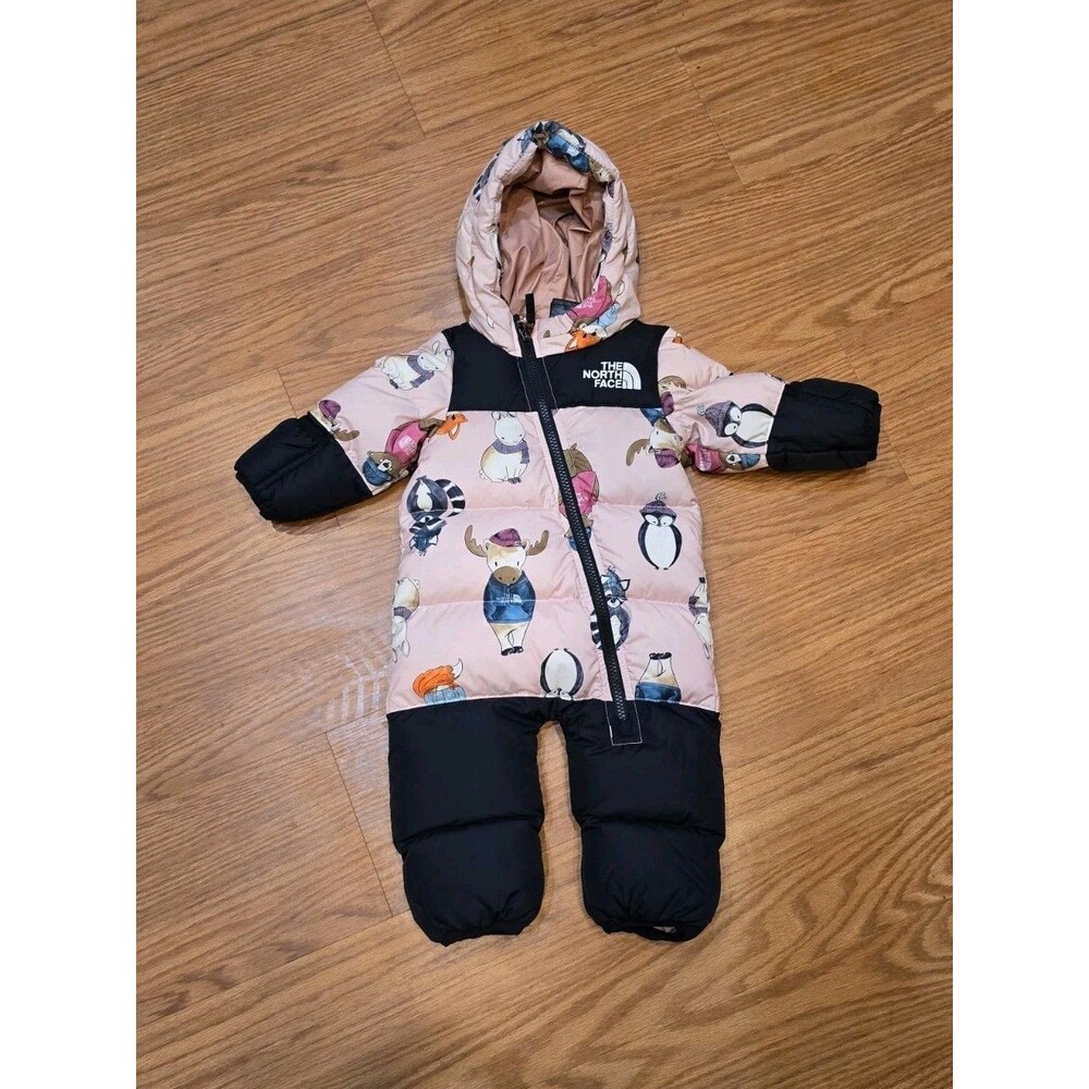 The North Face TNF Girls Infant Nuptse One-Piece 3-6 Months Peach Pink Critters
